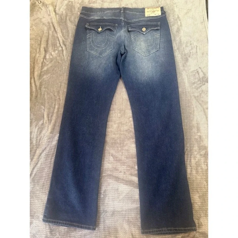 True Religion Mens‎ Relaxed Straight Jeans Blue Faded Denim 36x33.